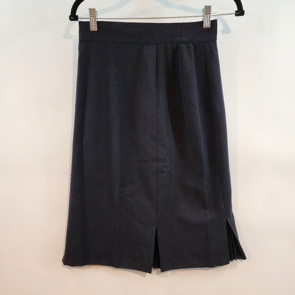 Escada Deep Navy Pleated Hem Pencil Skirt Pure New Wool Vintage Skirt sz 36 Sm - Picture 3 of 11